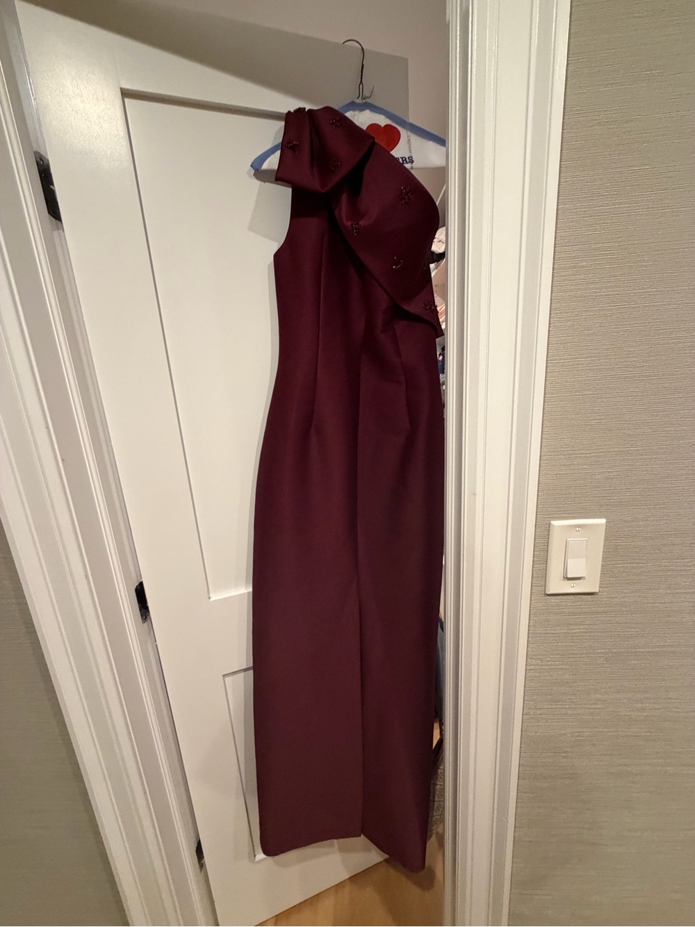Sachin + Babi One-Shoulder Burgundy Gown